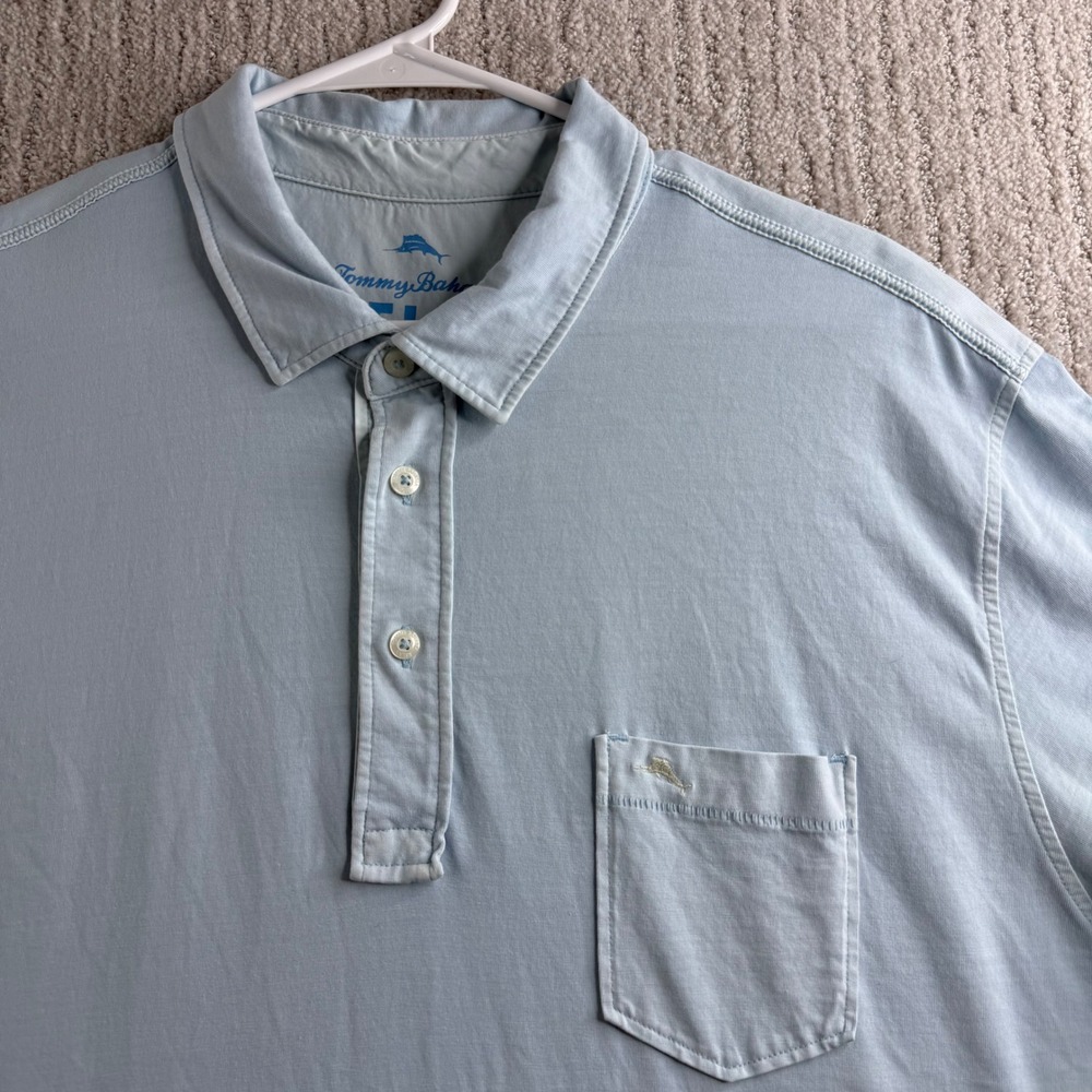 Tommy Bahama Relax Polo Shirt Mens XL Light Blue Pima Cotton Short Sleeve Pocket